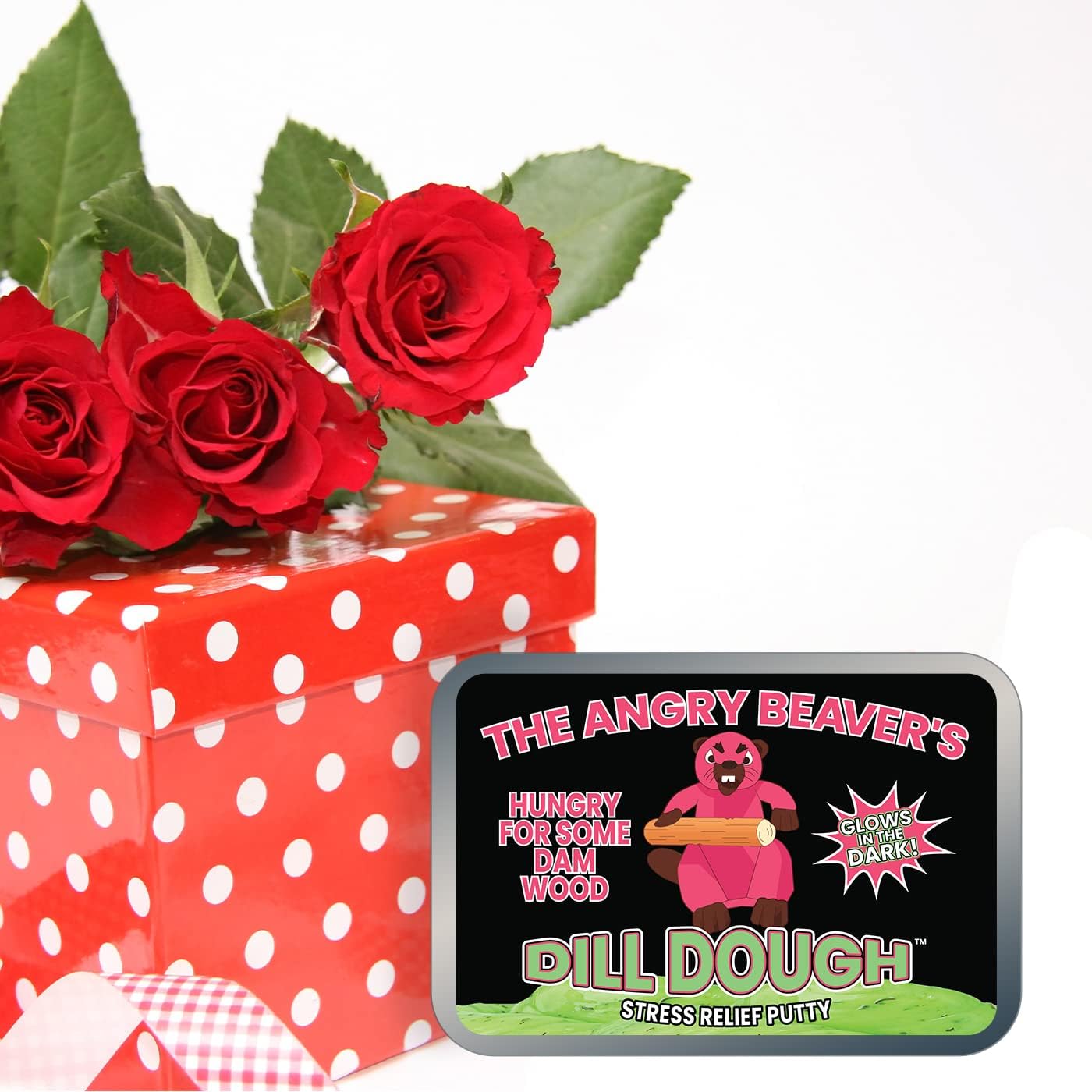 Angry Beaver Dill Dough Deluxe - Glow in the Dark Dill Infused Stress Putty - Funny Pink Beaver Gag Gift for Women - Fidget Toys for Adults Debra the Angry Beaver
