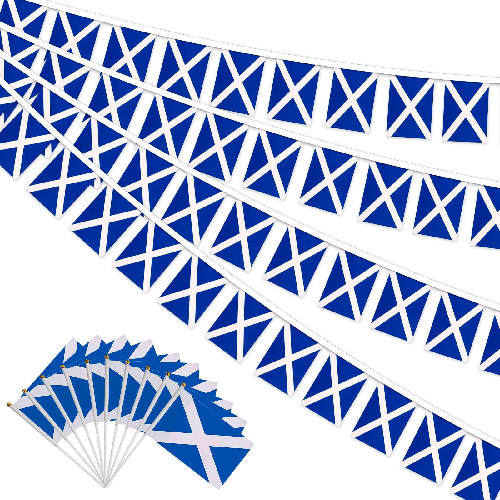 50 Pcs Scotland Decorations Set -10m Scottish Flag Bunting (40 Flags) & 10 Handheld Flags for Major Football Event 2026, Burns Night Decorations, St Andrew's Day Pub Party Decor