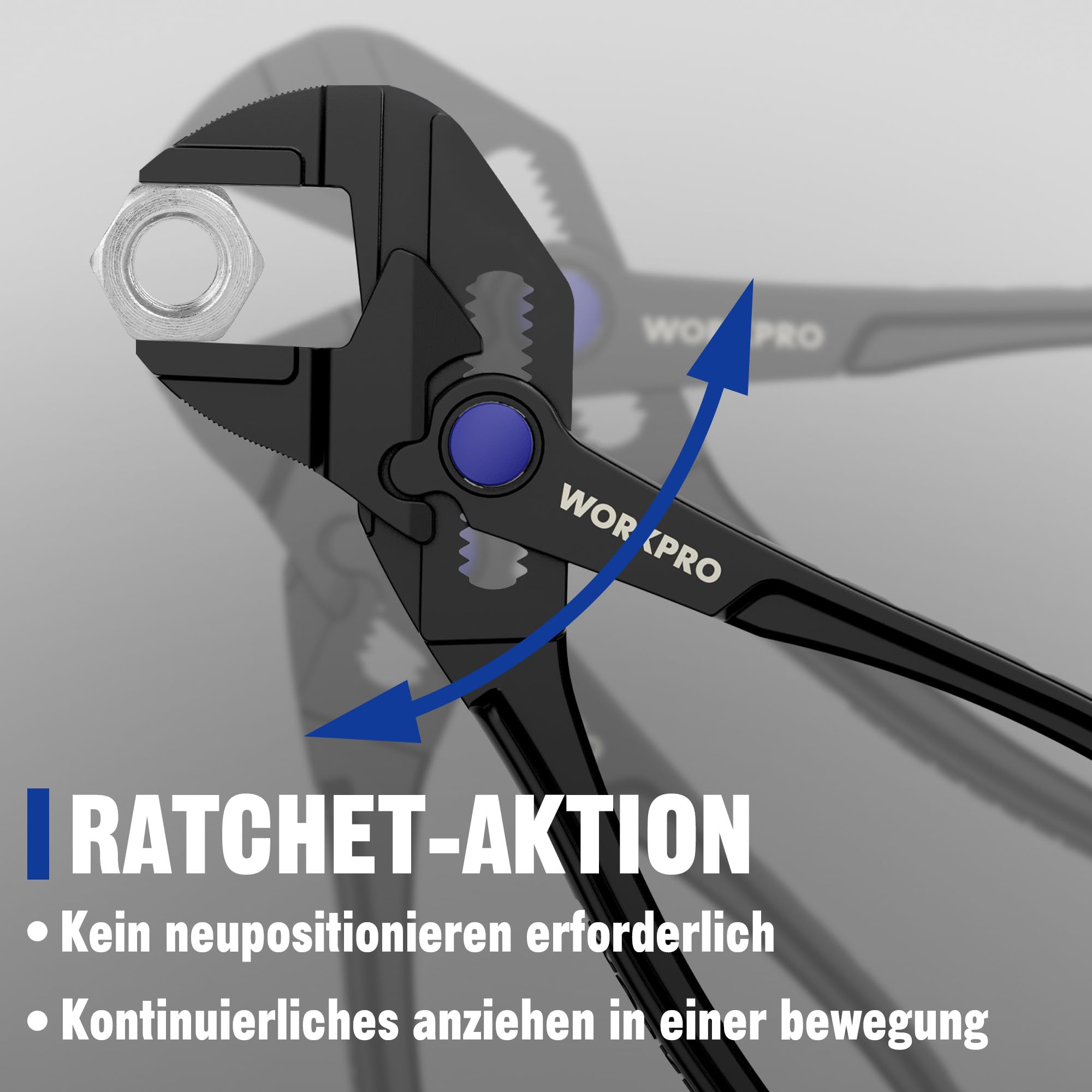 WORKPRO 100 mm Mini-Zangenschlüssel, Verstellbarer Zangenschlüssel, EDC, Ratschenfunktion, selbstjustierende Backen, max. Spannweite 20 mm, Doppelgriff für kraftsparendes Arbeiten
