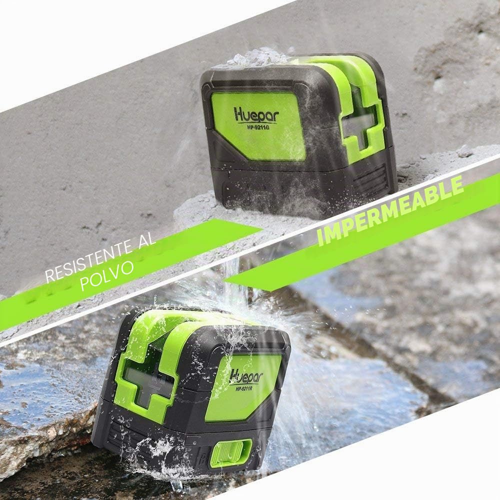 Huepar Nivel Láser, Nivel Laser Verde 25m, Arriba/Abajo Puntos de Plomada, Autonivelante Líneas Cruzadas, Vertical/Horizontal con Gran Angular de 180°, con 360° Rotación Soporte Magnético M-9211G