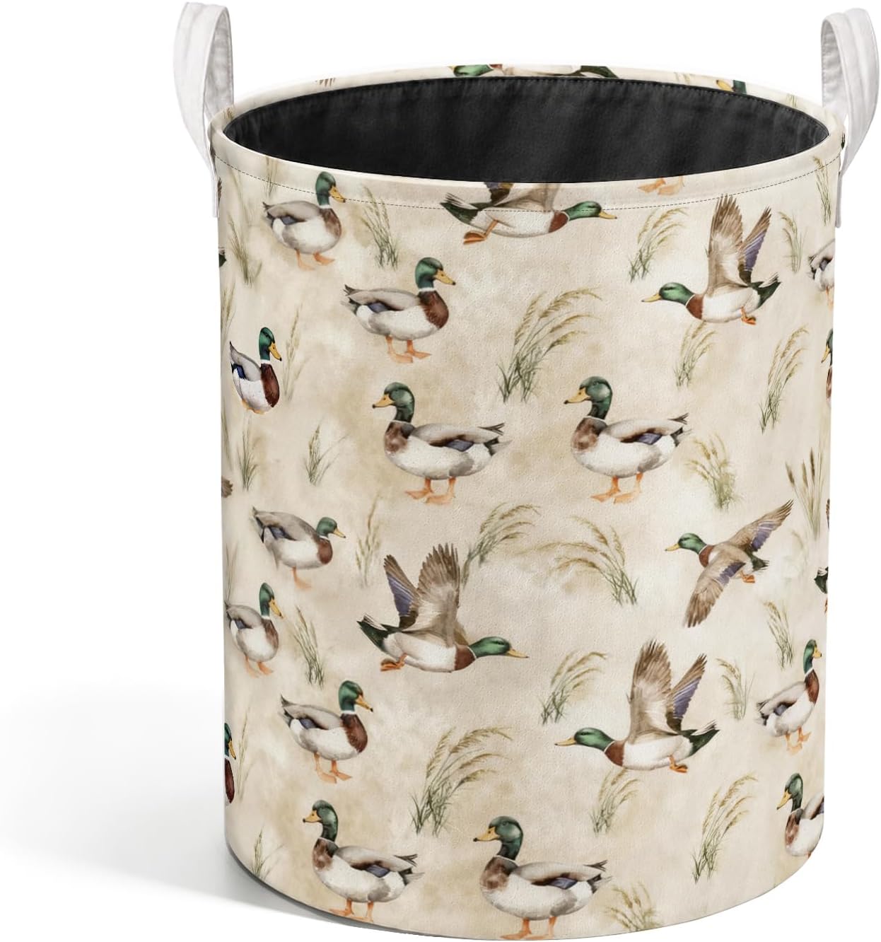 Rustic Mallard Duck Laundry Basket, Cottagecore Flying Mallard Duck Laundry Hamper Waterproof Collapsible Clothes Toys Storage Bin Organizer for Boys Nursery Kids Room Bathroom