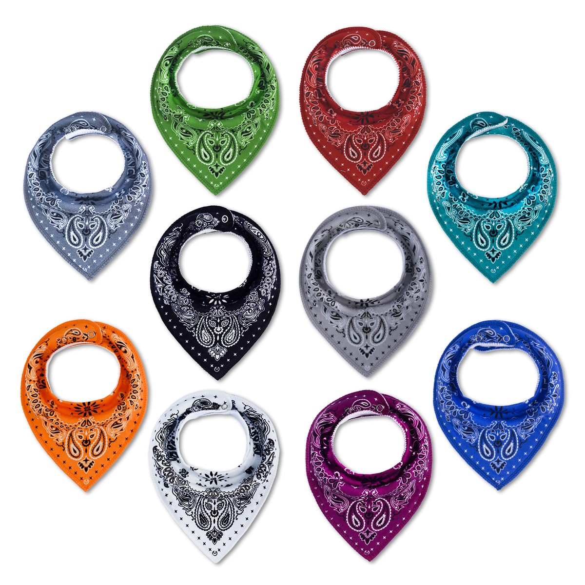 Maiwamita 10 Pack Baby Bandana Bibs for Boys Girls for Drool Teething Eating with Snaps