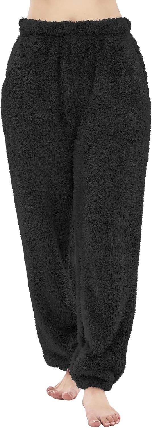 PJGGZ Womens Fleece Pajama Pants, Winter Warm Fuzzy Lounge Bottoms Long Soft Plush Fluffy Pj Pants with Pockets