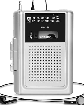 Semier Walkman - Taşınabilir kaset kaydedici AM FM klasik büyük hoparlör ve kulaklık, entegre mikrofon, DC veya AA pil ile çalışır