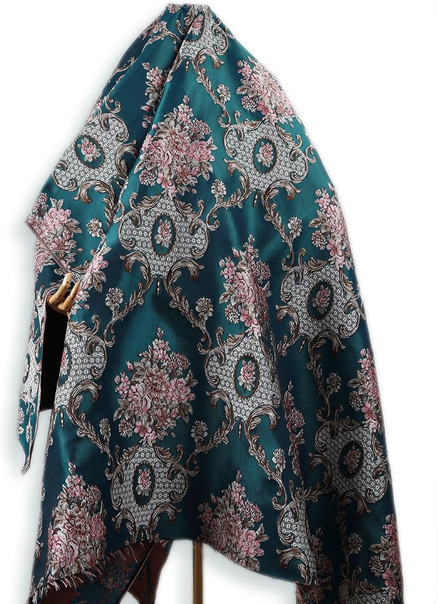 Classic Brocade Jacquard Upholstery Fabric Damask, for Sofa Chair Reupholstery, Home Docer, Curtain, Costume Dressmaking, 56 Inches Wide, 2 Yards - Peacock Green