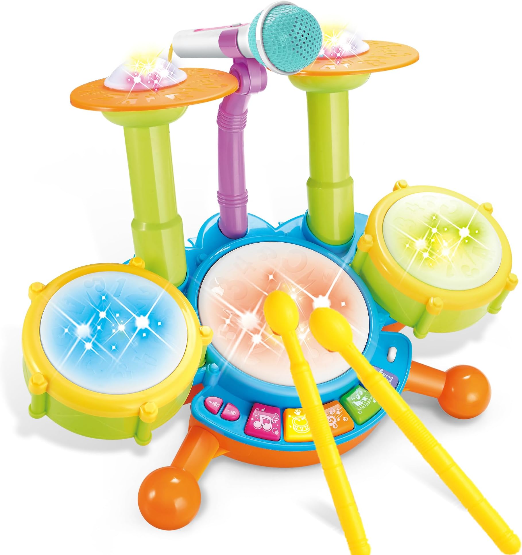 Toddler Drum Set for Toddlers 1-3, Baby Drum Set with Microphone & Lights, Kids Musical Instrument Toy for 1 2 3 Year Old Boys Girls, Birthday Gift, Toddler Music Toy