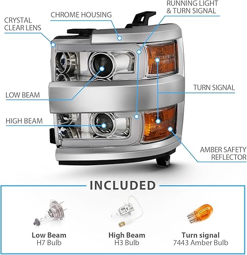Miniatura 4 de AmeriLite Para Chevy Silverado 2500HD 3500HD 2015-2019 - 2019 - Camión de trabajo cromado cuatro proyectores con doble tubo LED juego de montaje de