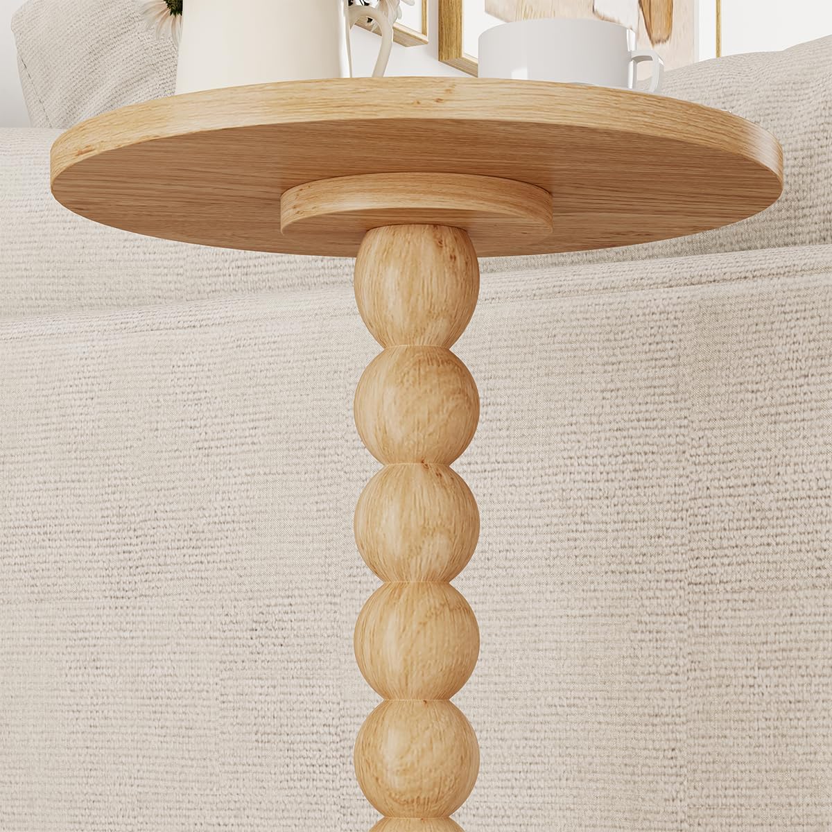 Small Round Side Table, Drink Table for Small Spaces, Pedestal End Table for Living Room, Modern Accent Nightstand with Solid Wood Leg for Bedroom, Corners and Office Natural Color UTBT005M