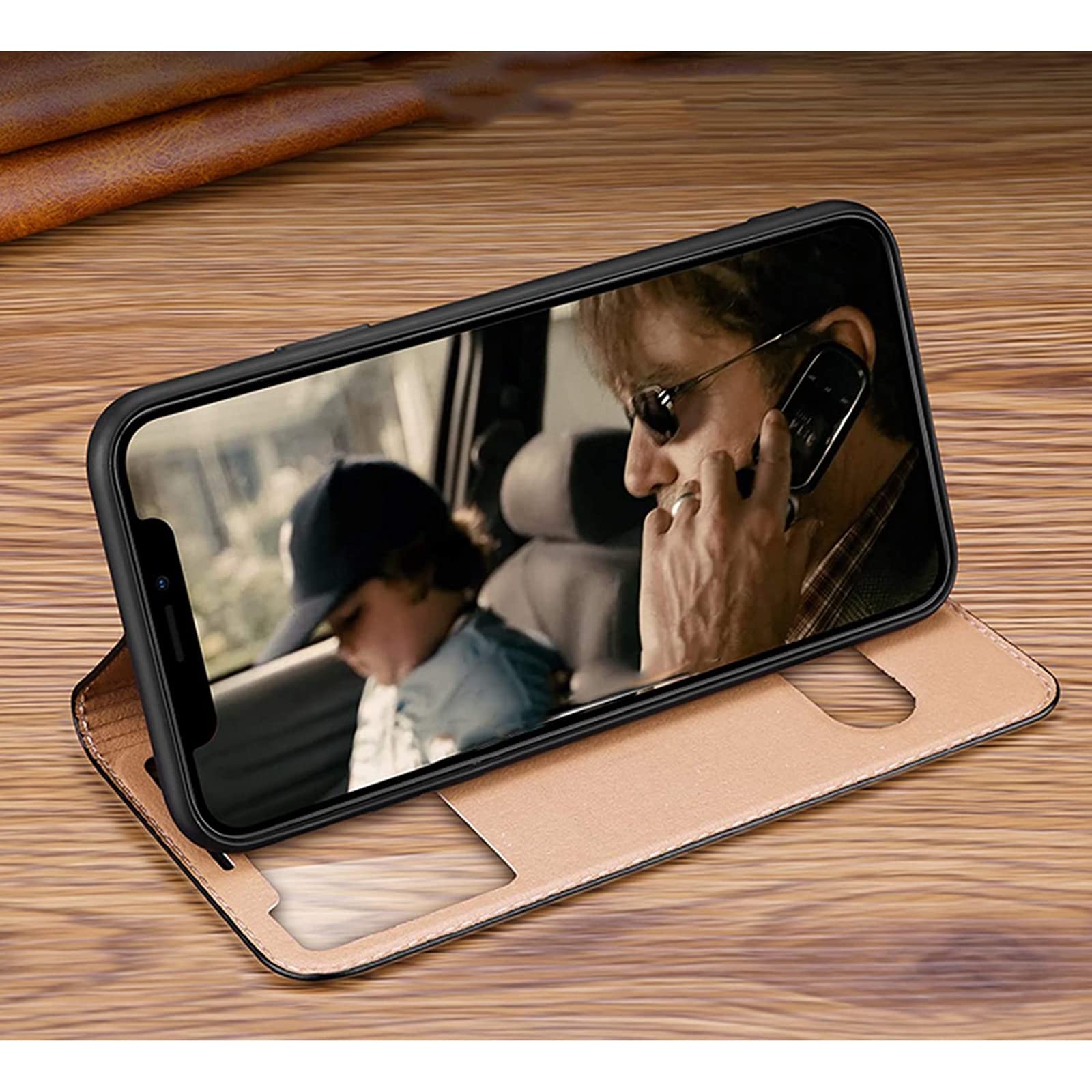 Hülle Kompatibel mit iPhone 13 Mini/13/13 Pro/13 Pro Max, Echt Lederhülle Schutzhülle mit Sichtfenster Magnet Verschluss Klapphülle Handyhülle,Blau,13 Pro Max 6.7"