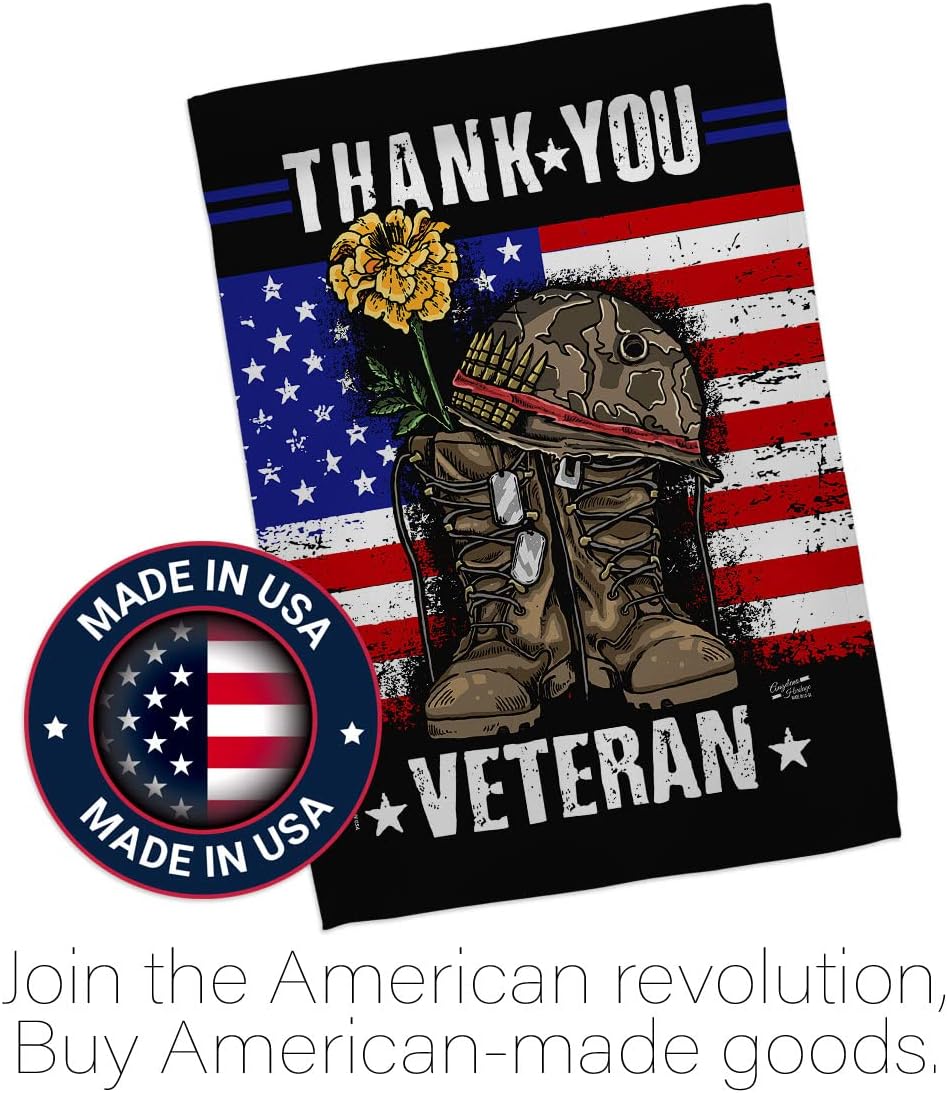 Thank You Veteran House Flag - 2 pcs Pack Armed Forces Service All Branches Support Honor United State American Military Official - Banner Small Garden Yard Gift Double-Sided Made in USA 28 X 40