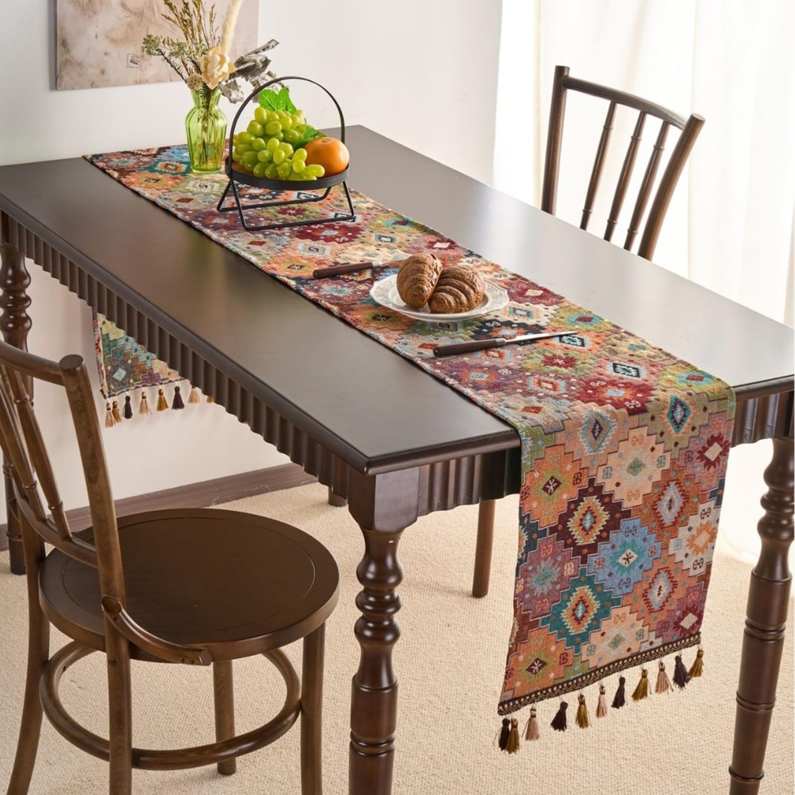 Tischläufer Boho Vintage, Tischläufer Wohnzimmer 33x220 cm, Jacquard mit Geometrische Muster