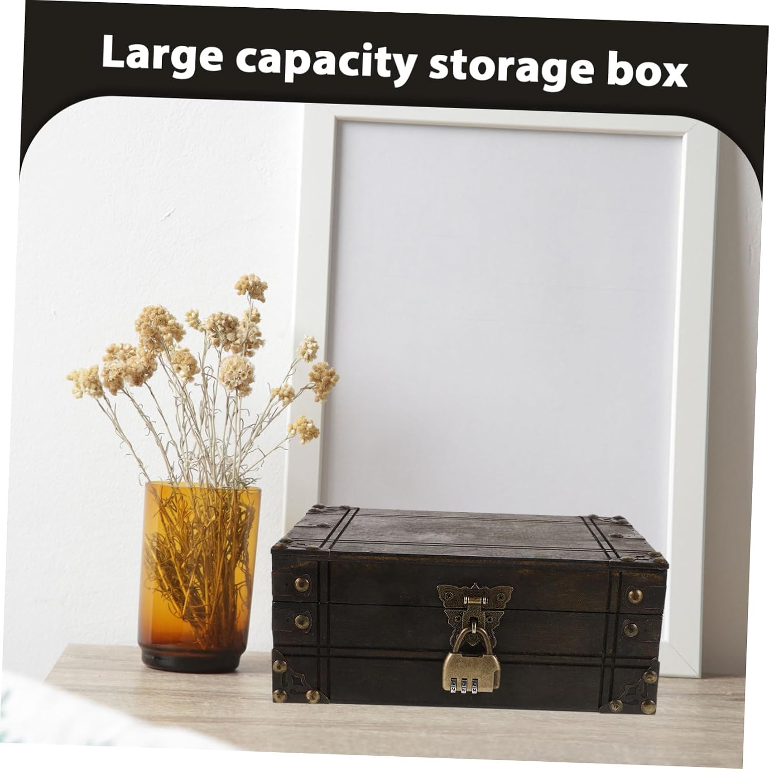 LIFKOME Wooden Treasure Chest Vintage Style Jewelry Box Decorative Storage Case for Cosmetics