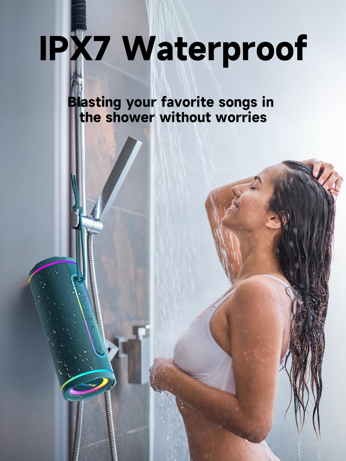 MLOVE E80 Portable Speakers Bluetooth Wireless with IPX7 Waterproof, Led Lights, Aux Input, Micro SD Card Slot, TWS, Bass Boost - Blue & Purple 3
