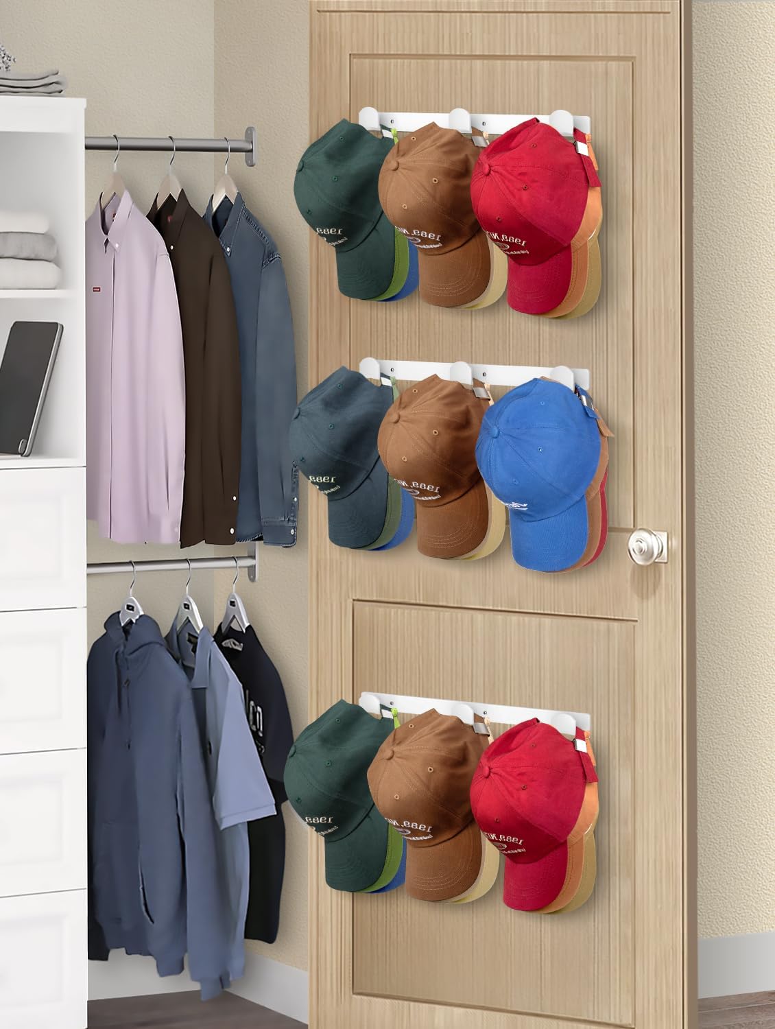 2 Pas Hat Ra for Wall, Hat Organizer for Baseball s, 3