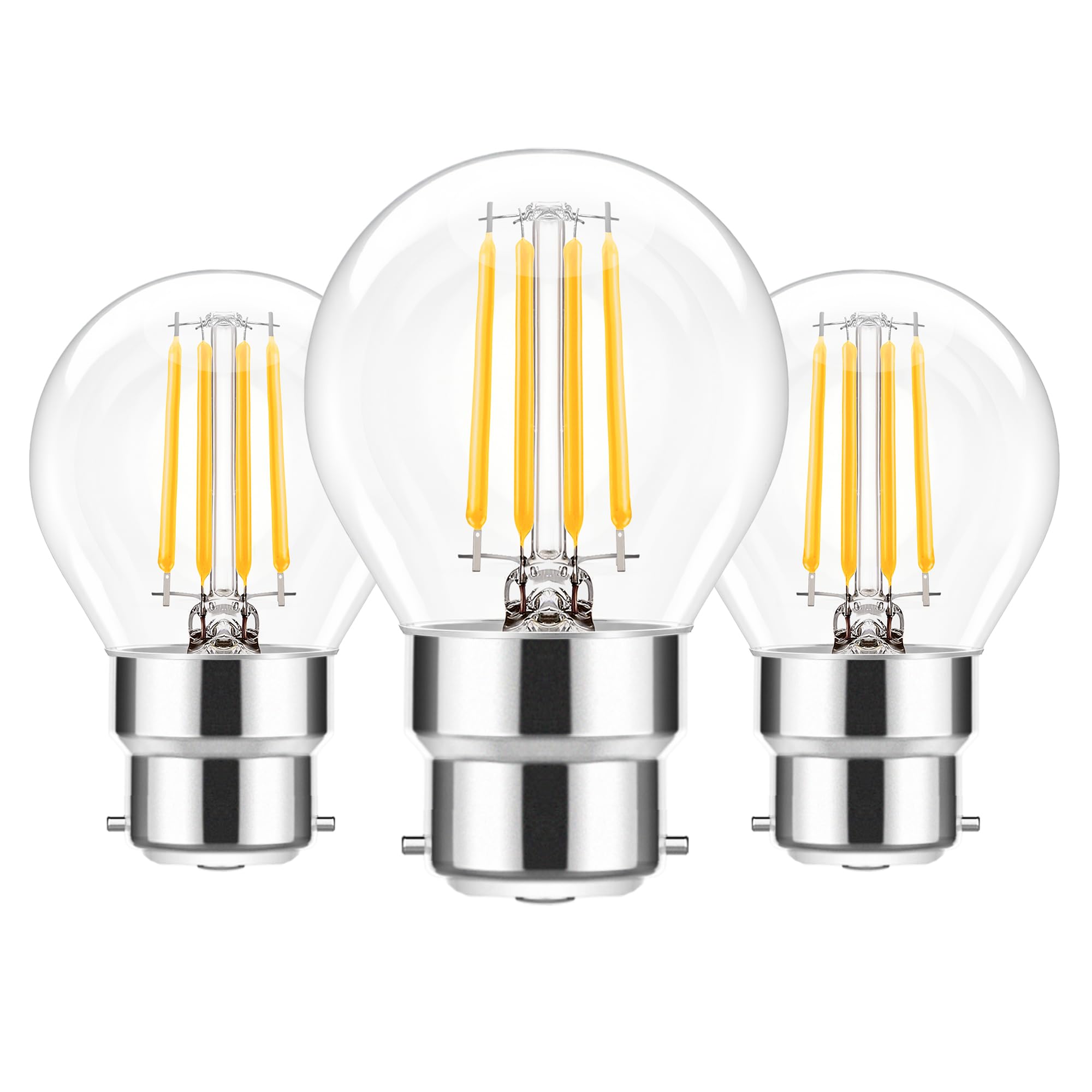 EvaStary Bayonet Light Bulb 60W, 6W B22 Filament Golf Ball Bulbs 2700K Warm White, 600LM Bayonet Cap G45 P45 Globe Bulbs, Non-Dimmable, 3 Pack