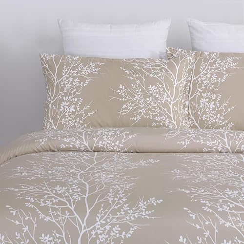 Miniatura 10 de Vaulia Juego de funda de edredón floral de microfibra suave, juego de ropa de cama moderno, diseño reversible de ramas color blanco y gris, 3 piezas