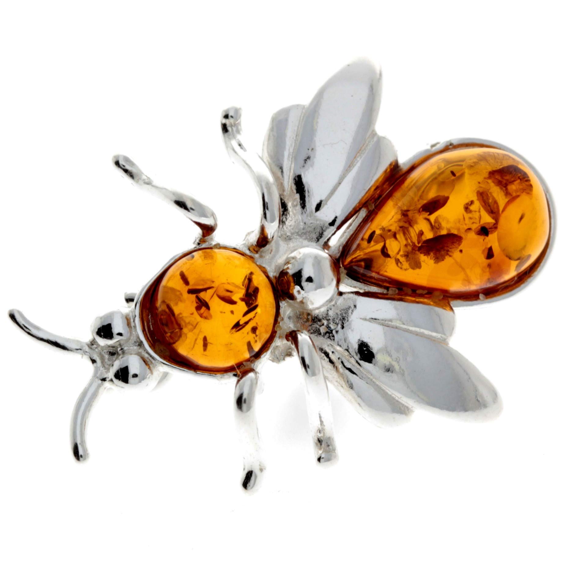 Spilla esclusiva in vera ambra baltica e argento Sterling a forma di ape, M801, Argento sterling, Ambra