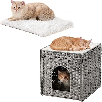 SETVSON Cat Beds for Indoor Cats Extra Large Double Cat Cave Pet Cube18.5 x 20.5 x 19.1 Inches,Cat Bed Pad for Indoor Cats, 19.3 * 17.7 * 1.57 inch
