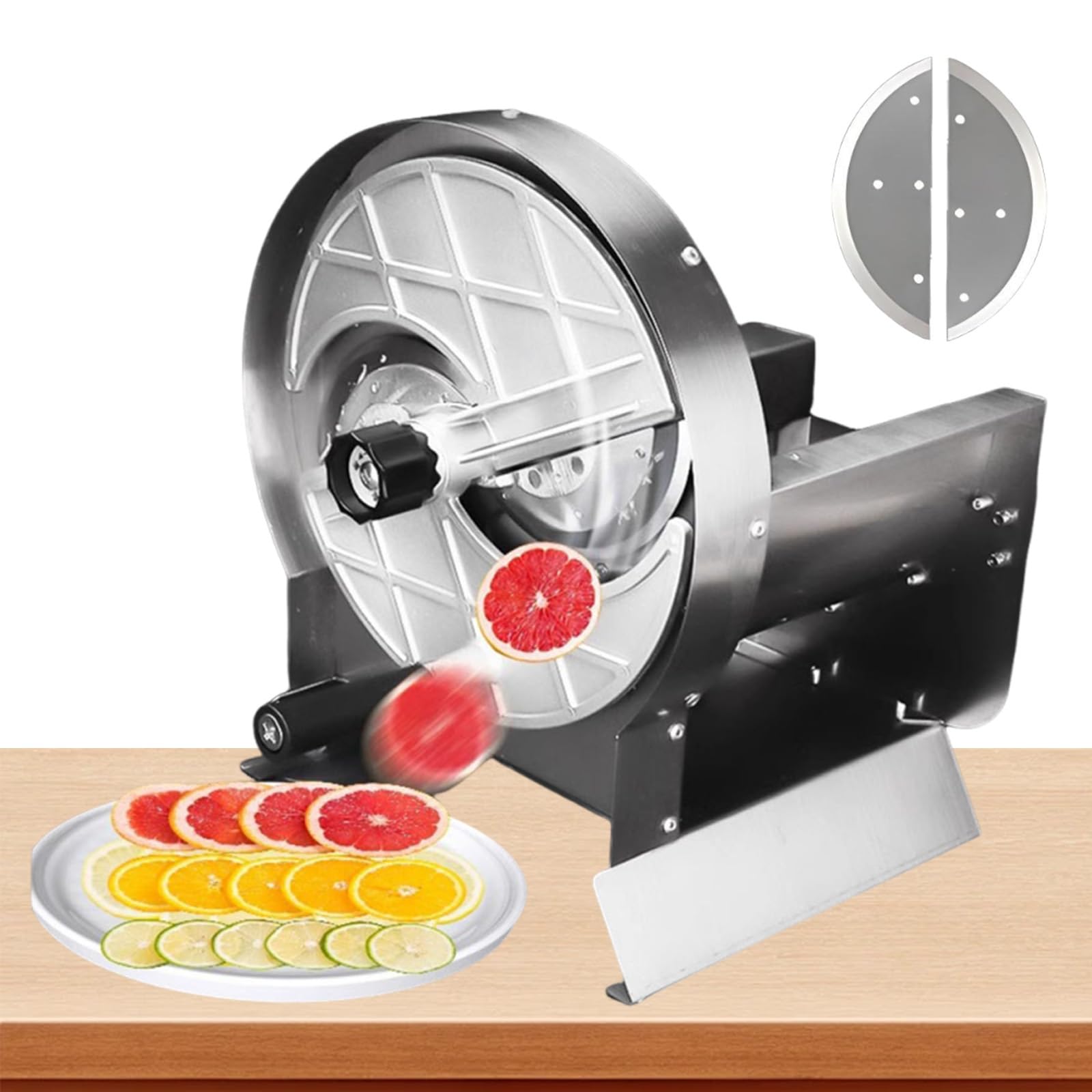 Affettatrice per verdure, spessore regolabile 0-1 cm, manuale/elettrico, grande scivolo di alimentazione, 2 lame di ricambio, per casa e ristorante
