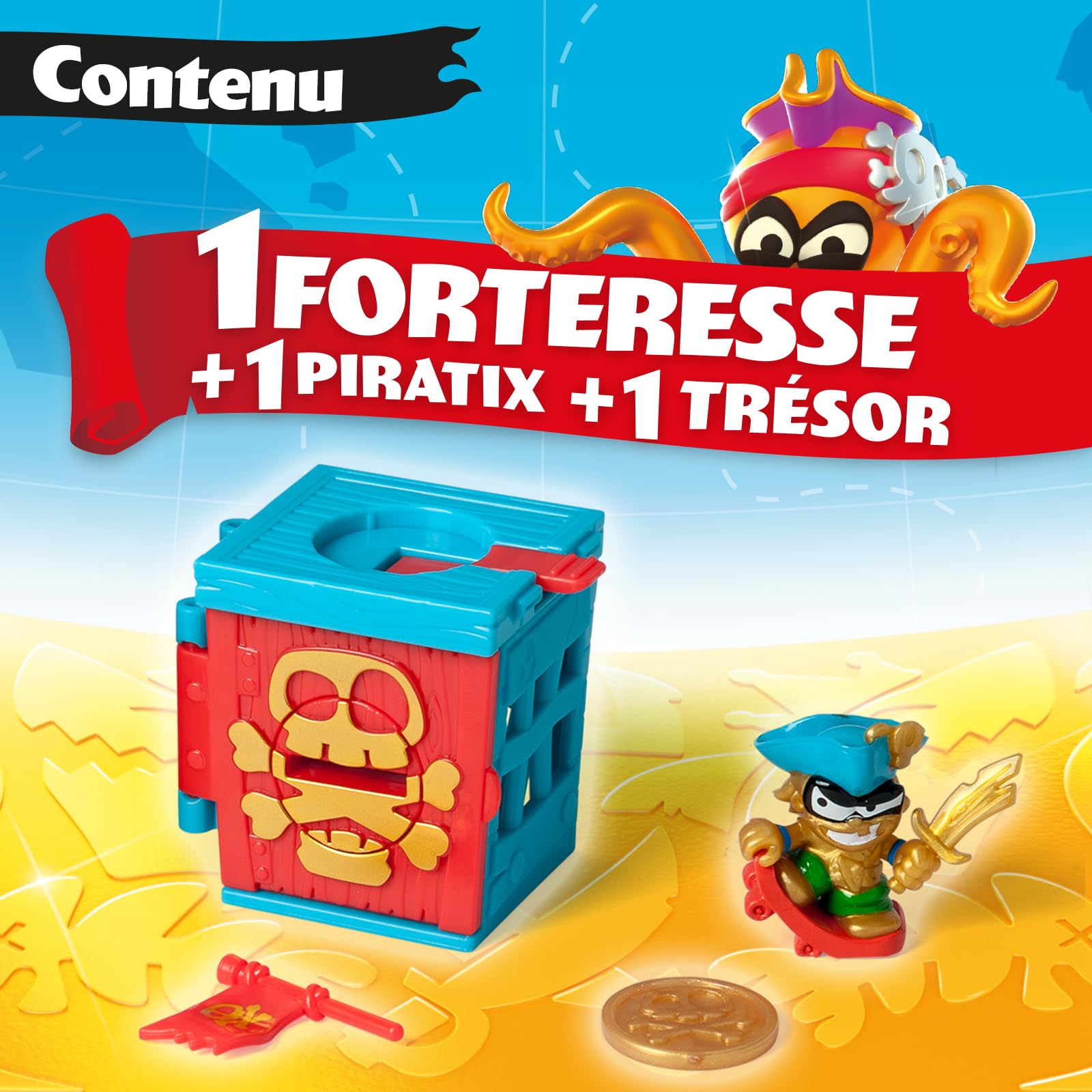 Série PIRATIX Trésor d'or - 12 Forteresse. Chaque boîte Contient 1 forteresse Surprise, 1 Piratix Surprise, 1 Accessoire, 1 Drapeau Exclusif et 1 trésor Exclusif