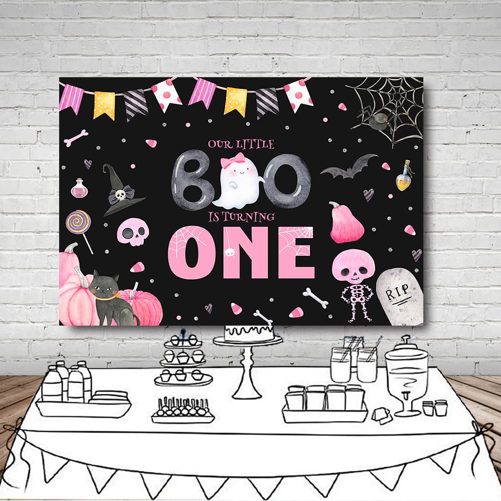 Toile De Fond Photo Rose Halloween 2.1x1.5m - Motifs Citrouille, Chauve-souris, Bougie - Pour Fête, Anniversaire, Studio DIY