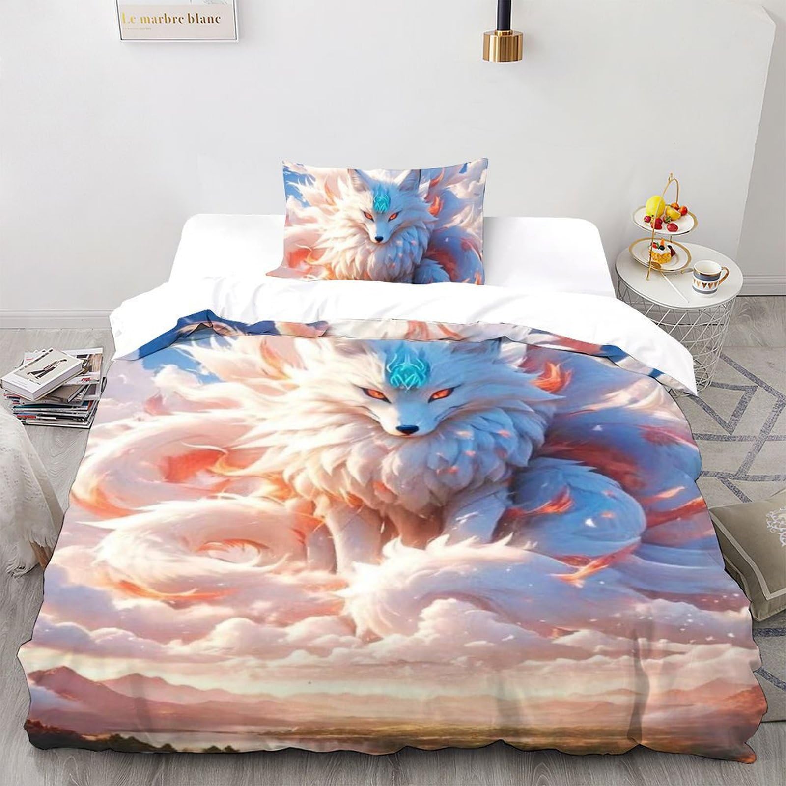Ensemble housse de couette jungle blanc 135x200 cm respirant avec taie d'oreiller lit 1 place