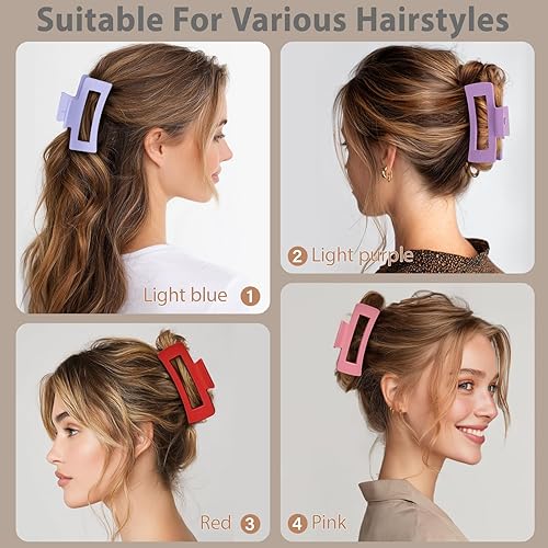 Miniatura 10 de TOCESS Paquete de 8 pinzas de pelo grandes y neutras para mujer, pinzas grandes para cabello fino y rizado, agarre fuerte de los años 90, 4.33