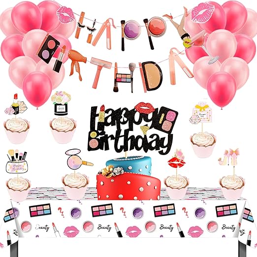 MM288 Spa Makeup Party Plates And Napkins Cup Kit Makeup Paper Tableware Set For Kids Girls Birthday Party Decoration Supplies