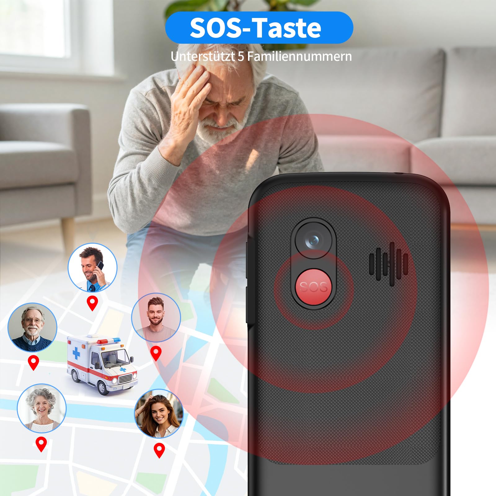 4G Seniorenhandy Ohne Vertrag mit Groüe Tasten | Großes 2,4-Zoll-IPS-Display | Dual Nano SIM Senioren Rentner Handy mit Notruftaste | Typ-C-Kabel | Hörgeräte Kompatibel | Tastenhandy mit Ladestation