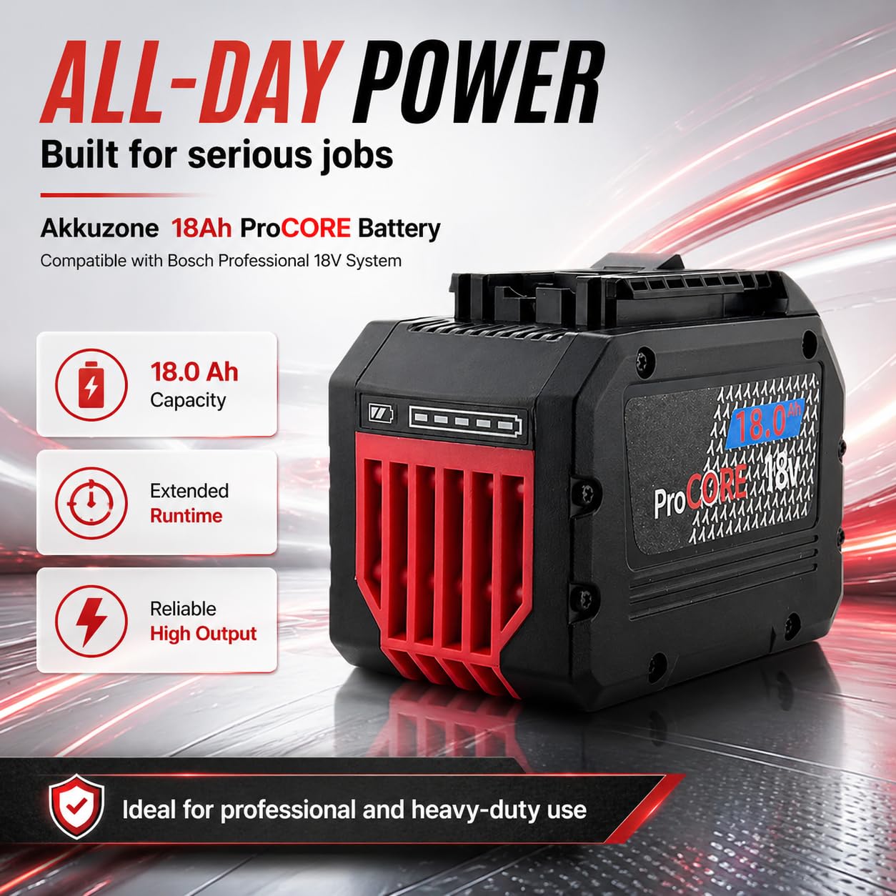 Batería de 18 Ah compatible con sistema Bosch Professional de 18 V, batería de ion de litio de alto rendimiento, para dispositivos GBA/ProCORE, larga duración y alto rendimiento