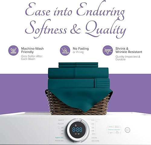 Miniatura 7 de Carressa Linen Juego de sábanas de algodón egipcio suave de fibra larga de 600 hilos, juego de 3 piezas, sábanas individuales, hasta 17 pulgadas de