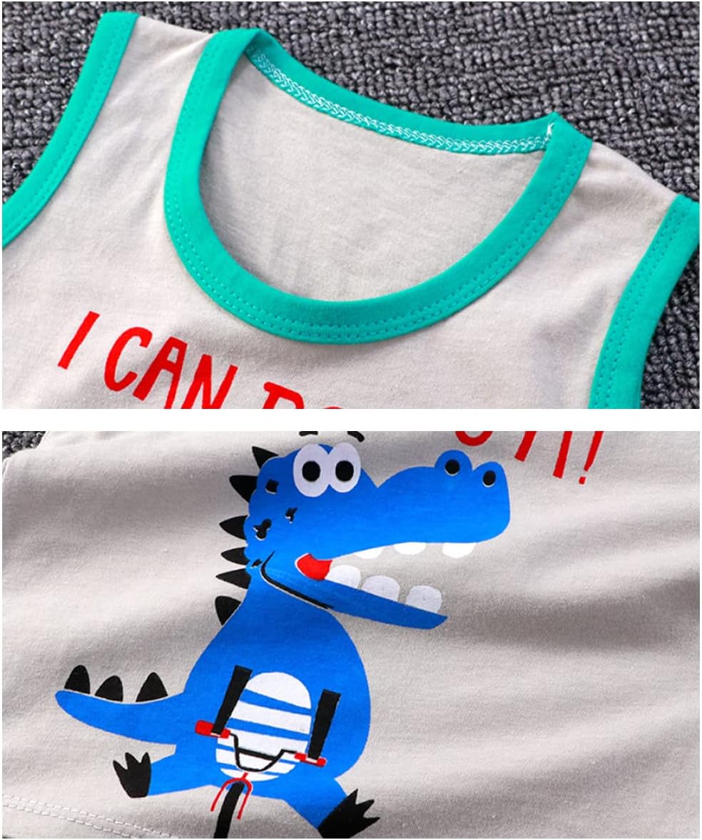 Toddler Boys 4 PCS Tank Top and Shorts Set Cotton Sleeveless Shirts and Shorts Summer Outfits - Image 4