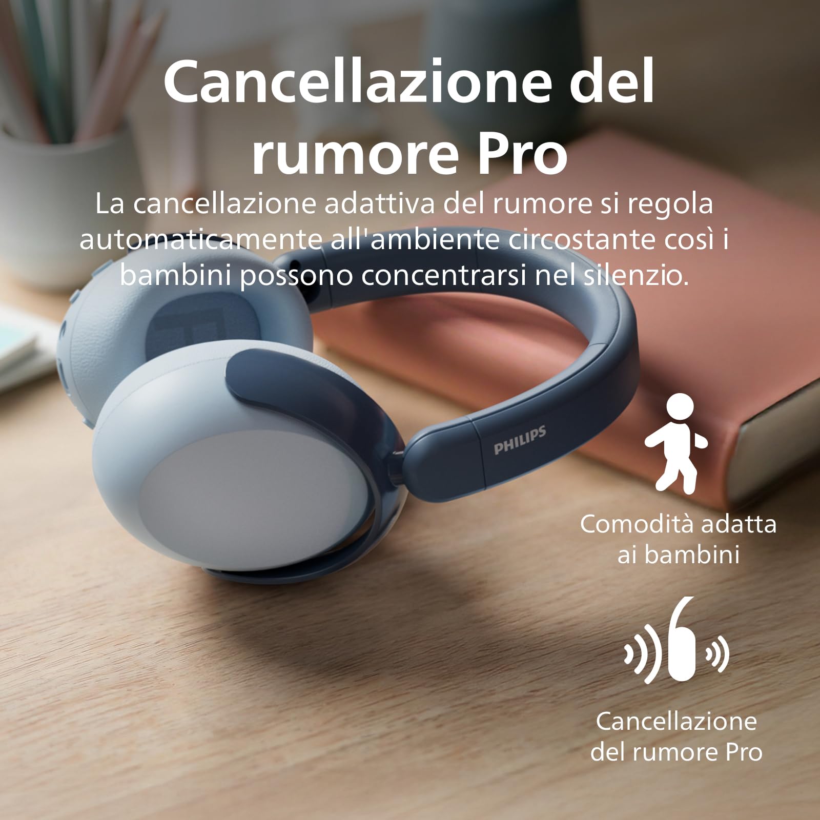 Philips TAK5500RT Serie 5500 Cuffie pieghevoli per bambini con cancellazione del rumore on-ear wireless Bluetooth 5.4, 34 ore di riproduzione, volume limitato, condivisione audio, cavo USB-C incluso