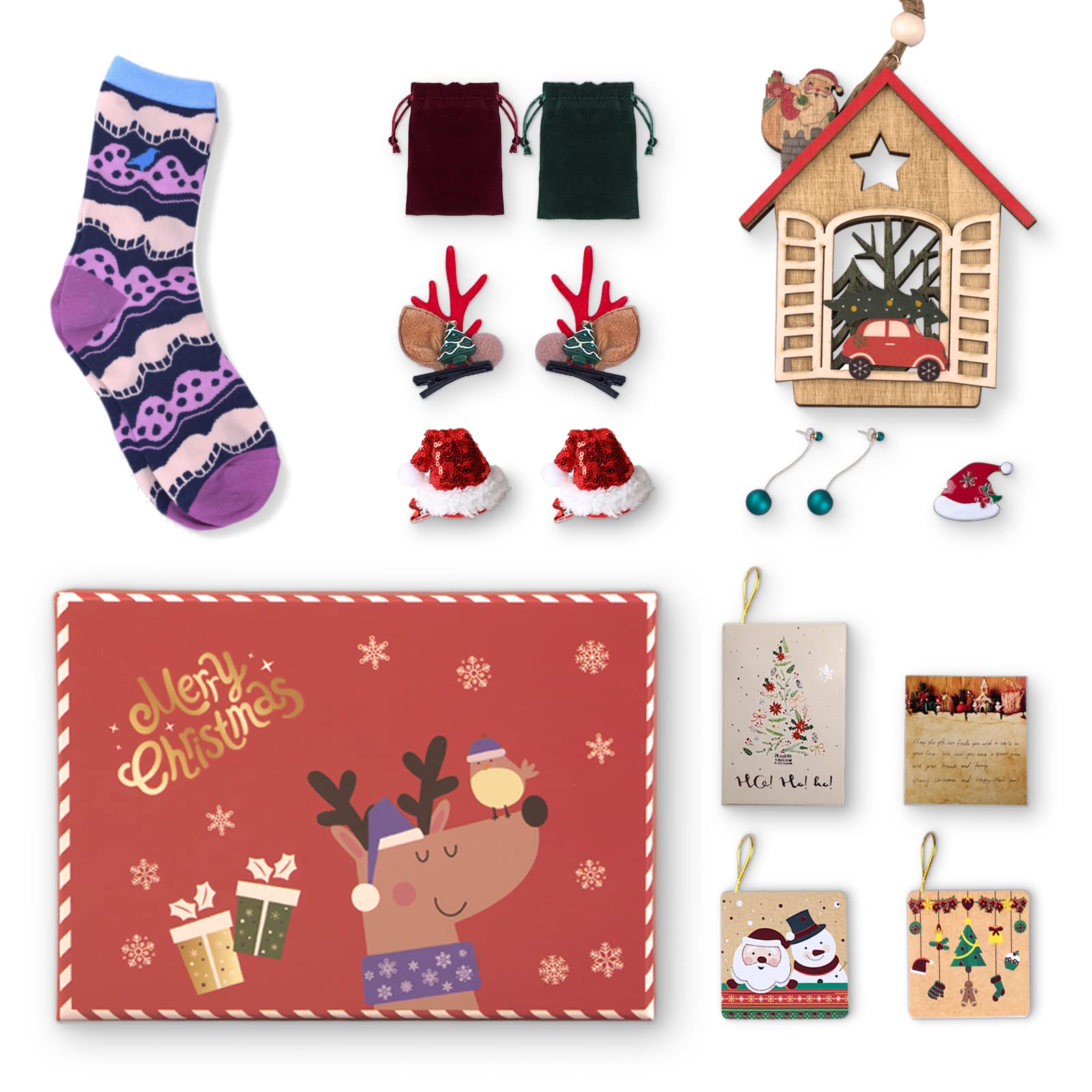 Value Pack, Christmas Tree Decorations, Socks, Christmas Hair Clips, Earrings for Women, Christmas Cards, Christmas Brooch