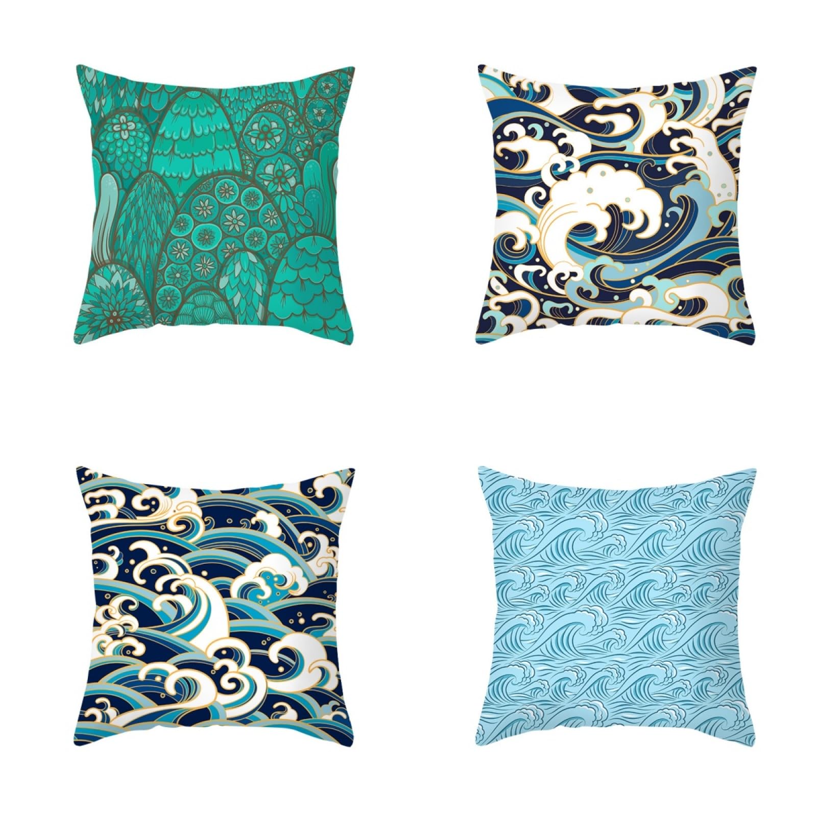 Pillow Cases 4 Pack Green Blue Abstract Cushion Covers Soft Linen Cushions with Covers Included Washable Sofa Cushions with Invisible Zip Pillowcase Pillow Cover Breathable Cushion Cover 80x80cm
