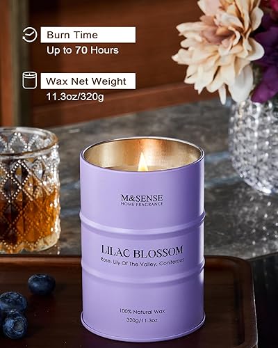 Miniatura 5 de M&SENSE Velas de soja con aroma a flor de lila para el hogar, 11.3 onzas, 70 horas de duración, vela de aromaterapia para aliviar el estrés,