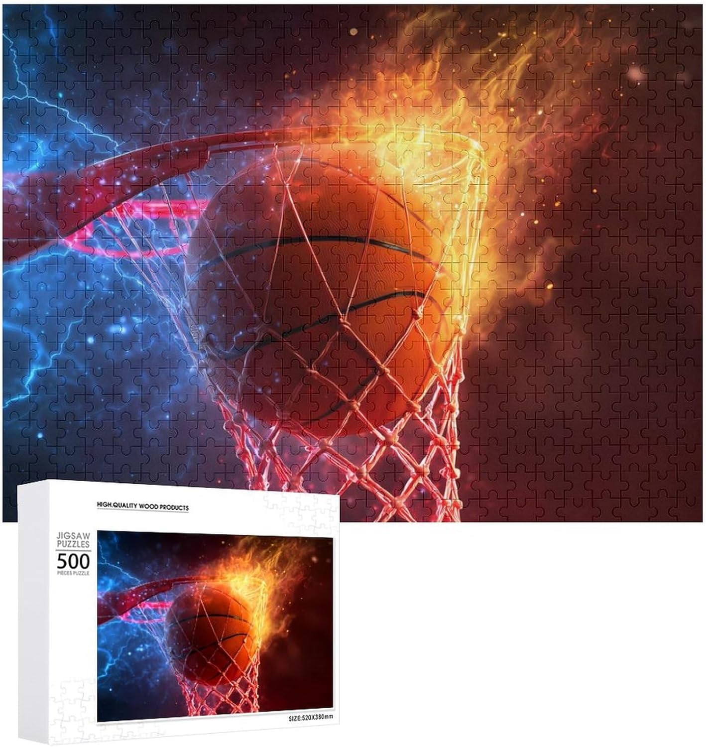 Fire Basketball Sport Puzzles for Adults 500 PCS Wooden Jigsaw Puzzle Wall Decor Christmas