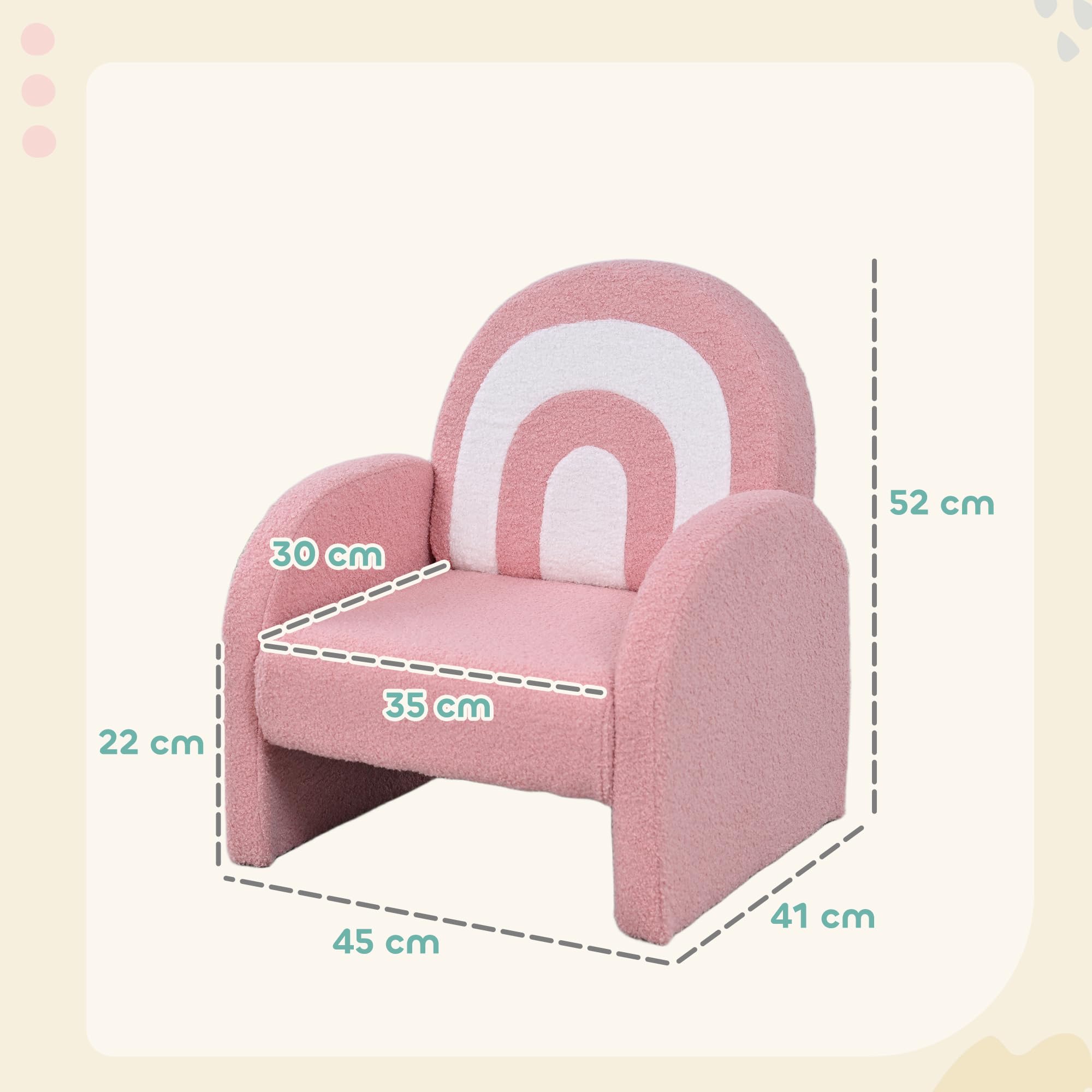 AIYAPLAY Poltrona per bambini con schienale arcobaleno Divano per bambini 18-96 mesi Braccioli in morbido tessuto trapuntato Carico 45 kg Rosa