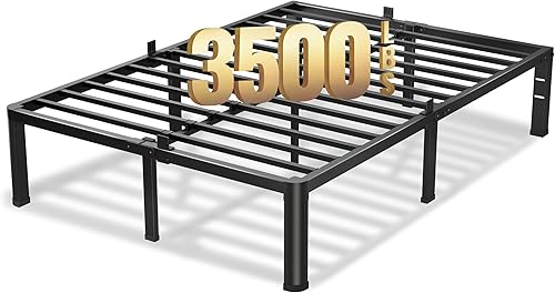 Base de cama Queen de 18 pulgadas, plataforma de metal resistente de 3500 libras con patas de esquina redondas, tapón deslizante de colchón, soporte