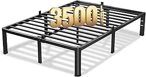 18 Inch Queen Bed Frame with Steel Slats and Under-Bed Storage
