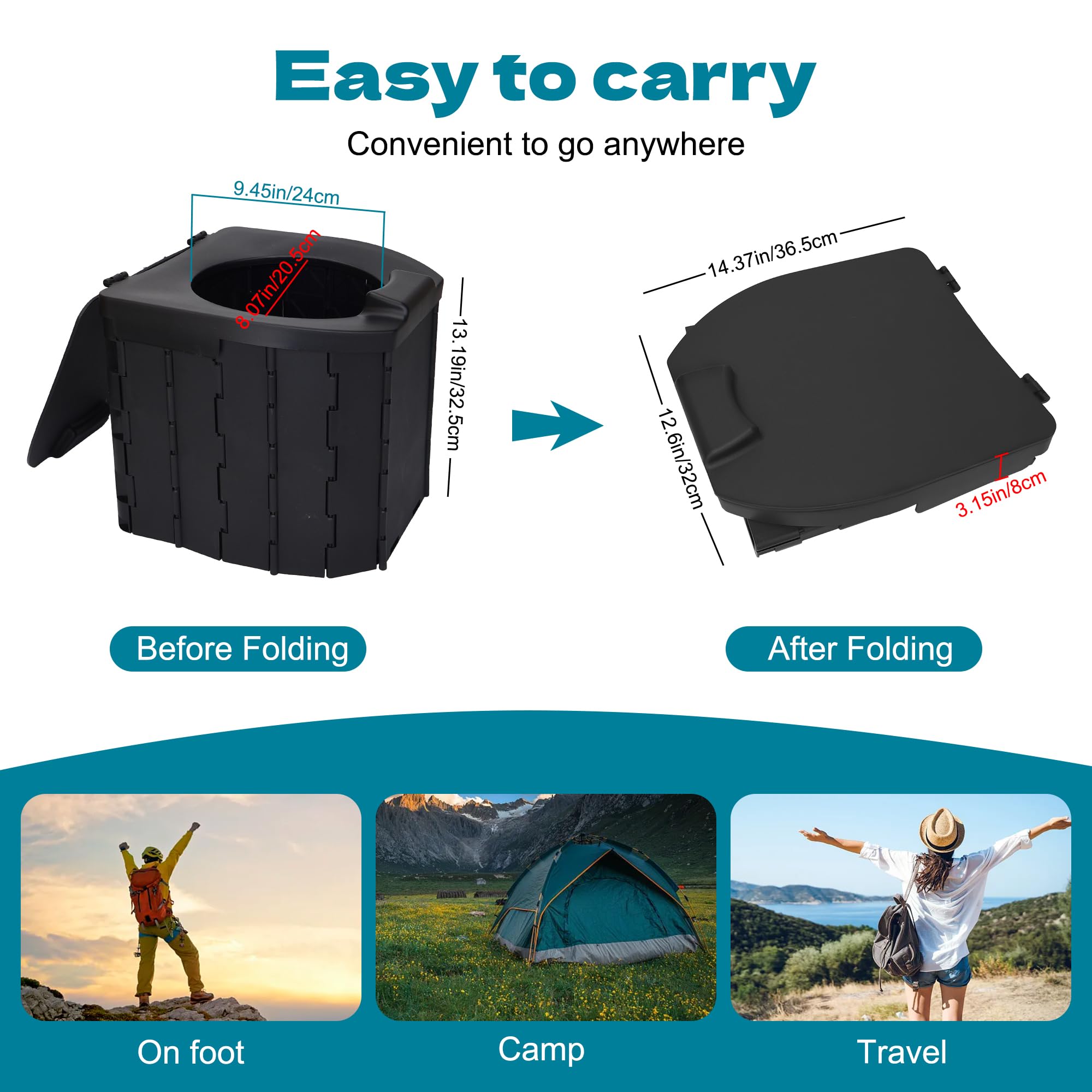 Portable Foldable Camping Toilet for Adults & Seniors - Compact Travel Potty with Splash Guard, Emergency Commode for RV, Outdoor, Hiking & Car Camping - Lightweight & Durable Camping Essentials