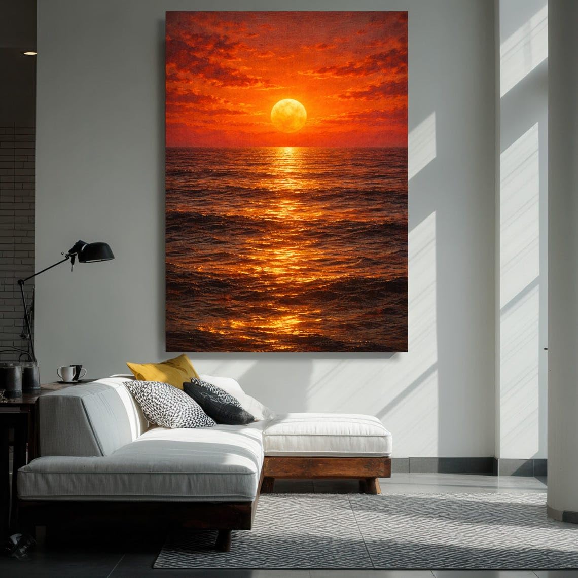 YUSUZHU Goldener Sonnenuntergang über dem Meer – Leinwandbild, Himmels-Wandkunst, Meereslandschaft, Warmes Licht als Wohndekoration, Sonnenuntergangs-Reflexions-Leinwandbild (40x60cm/Rahmenlos)