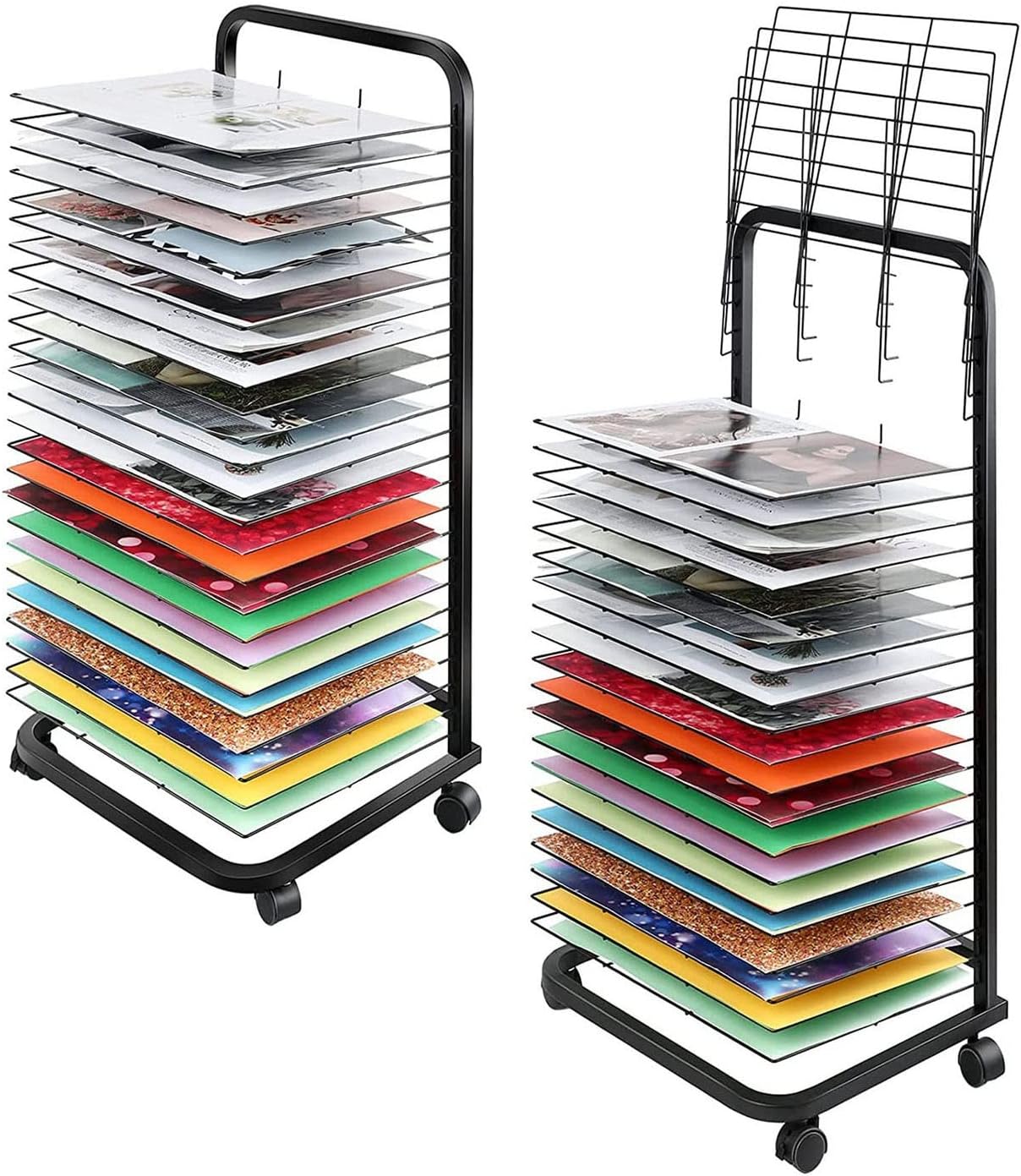 Art Drying Rack, Flexible Shelf Mobile Cart for Painting Craft Artwork Wire Rack Storage, Stackable Metal Steel Art Rack Black Powder Coated for Classroom, Art Studio CLU,35