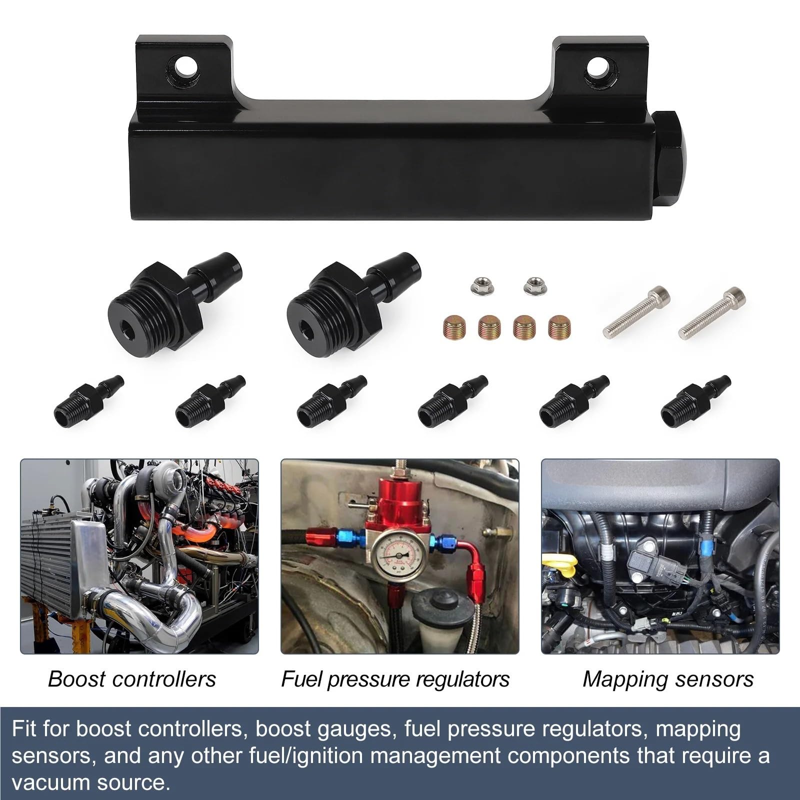 Zestaw kontrolera doładowania Zestaw Kolektora Dolotowego Bloku Próżniowego 1/8" NPT 6 Portów Doładowania Do Samochodu Ciężarowego Turbo Czarny Stop Aluminium Wlot Wylot