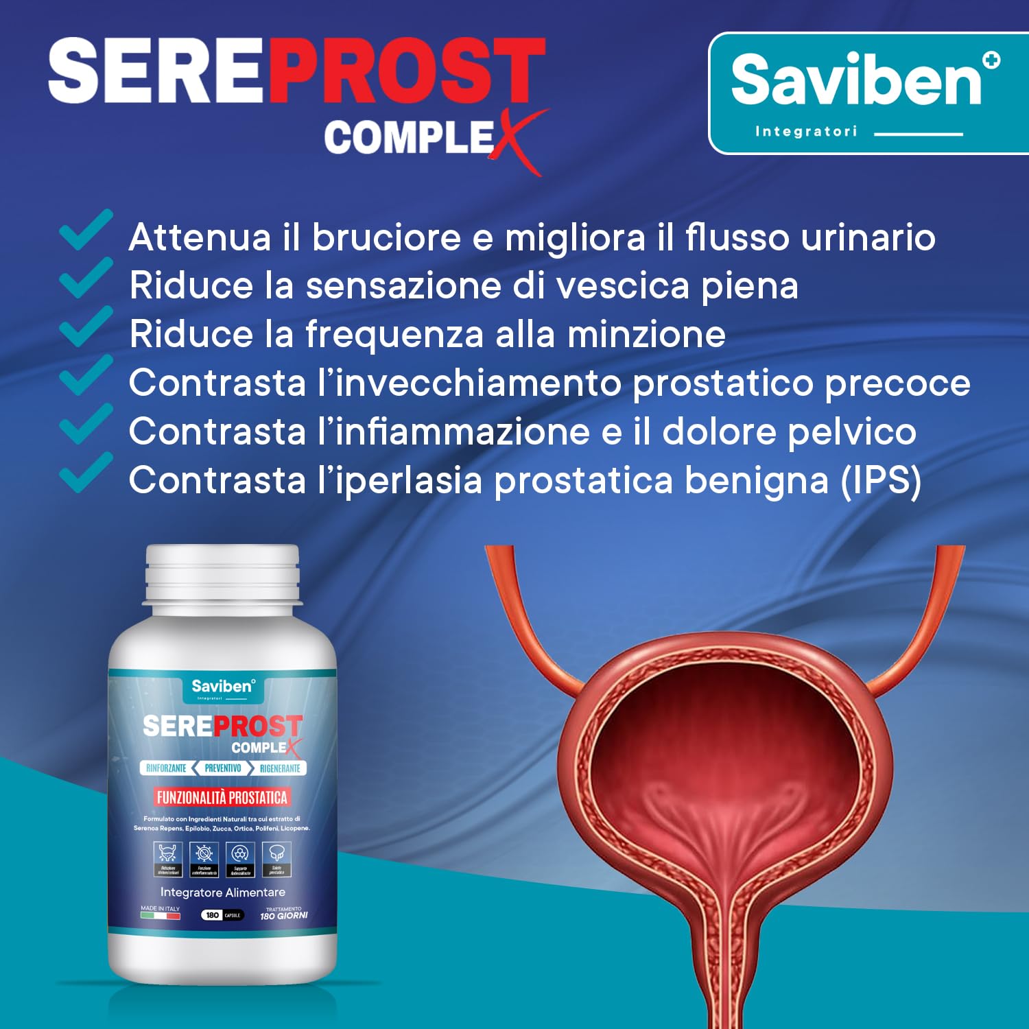FORMULA COMPLETA - Serenoa Repens, Saw Palmetto, Prostata Integratore | Funzionalità Prostatica, Rinfozante, Preventivo, Rigenerante, con Licopene, Epilobio, Zucca, Ortica e Pygeum Africanum.