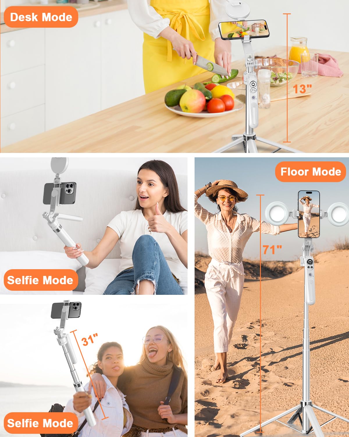 Trépied de suivi de visage automatique de 71 pouces pour iPhone avec lumière