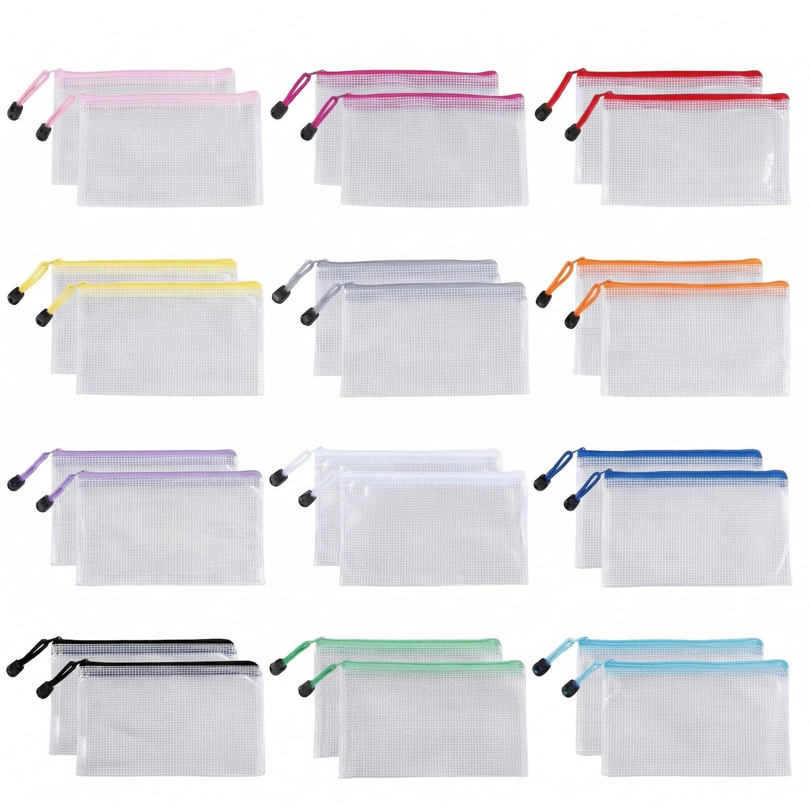 Carehabi Document Wallet A6, Pack of 24, Waterproof with Zip, Mesh Plastic Zip Bags for File, Paper, Documents, Travel, Cosmetics