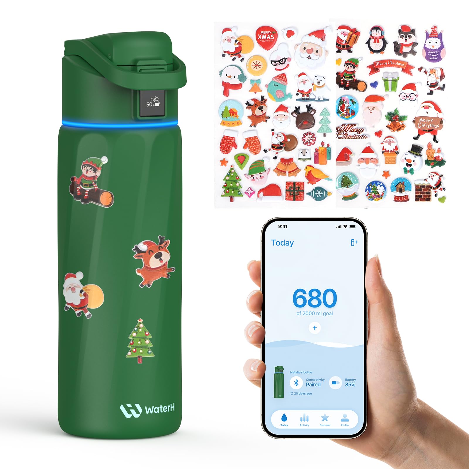 WaterH Boost Smart Water Bottle that Reminds You to Drink, BPA-Free Stainless Steel Vacuum Insulated Bottle