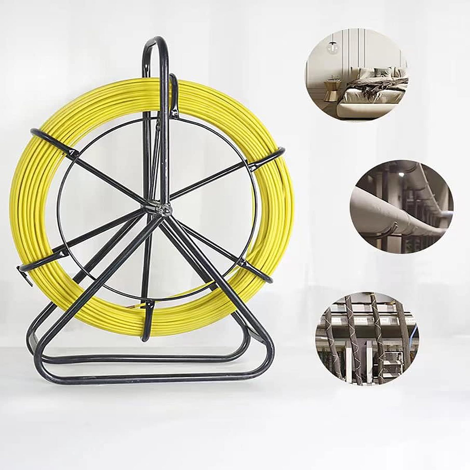 6mm 50m Ruban Bande à Poisson en Fibre de Verre, Aiguille De Tirage Fibre Optique Conduit de câble Porte-moulinet en acier, enfileur de câble de pipeline d'électricien