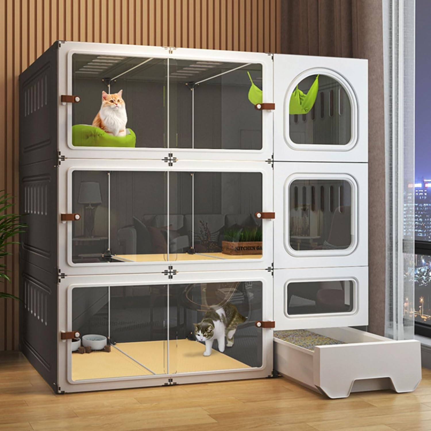 3-Tier Large, s Indoor with Litter Box, DIY Pet Home, Small Animal House, Detachable Cat Kennel Pet Enclosure for 1-4 Cats(Gray)